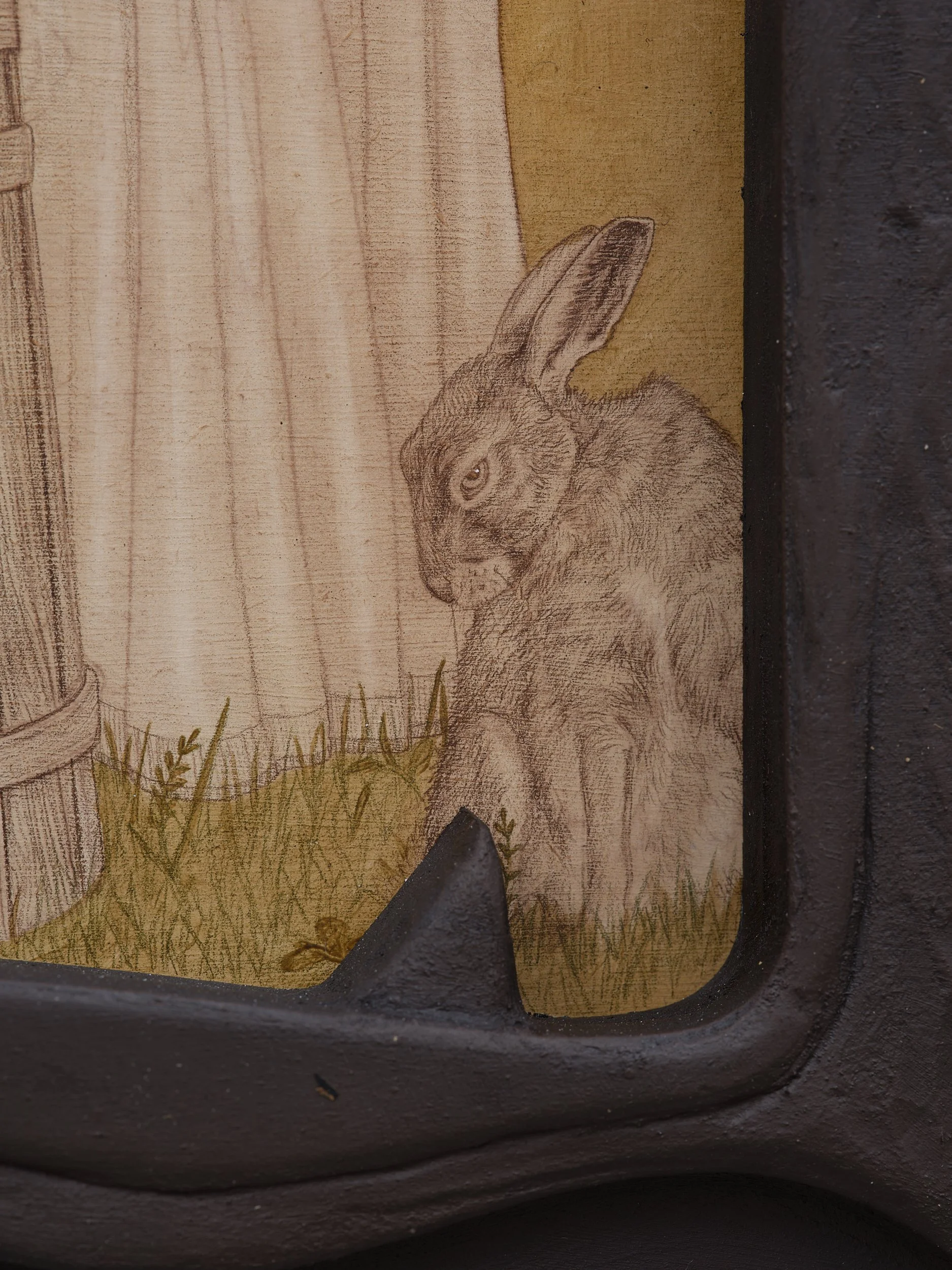   The Butter Churners  (detail) 2026 oil and coloured pencil on panel 550 x 420mm 