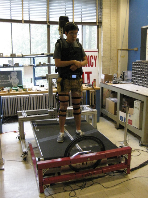 I am taking part in a test to help characterize how one leg compensates when the other leg is perturbed during gait