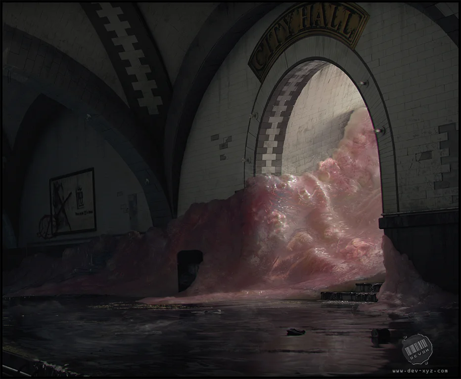 For example: I decided to blast the ONE 'horror' element (the flesh) with light. This instantly removed any sense of suspense or mystery (Thanks to Geoffrey Ernault for this feedback early on. Unfortunately, I didn't take the time to adjust it then.) 