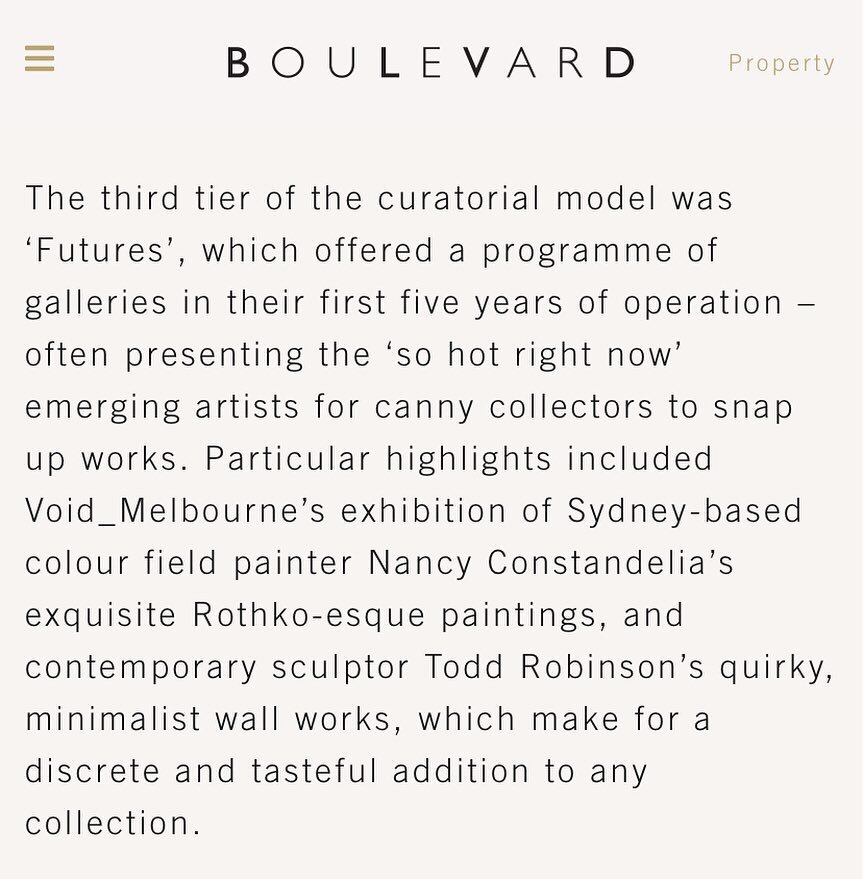 Thanks for the mention @elizabethreidy . 
.
@sydneycontemporary 
@boulevard.magazine 
@t_o_d_d_robinson 
@void_melbourne 
.
#sydneycontemporary #voidmelbourne #elizabethreidy #review #editorial #boulevardmagazine #toddrobinson #contemporaryart #conte