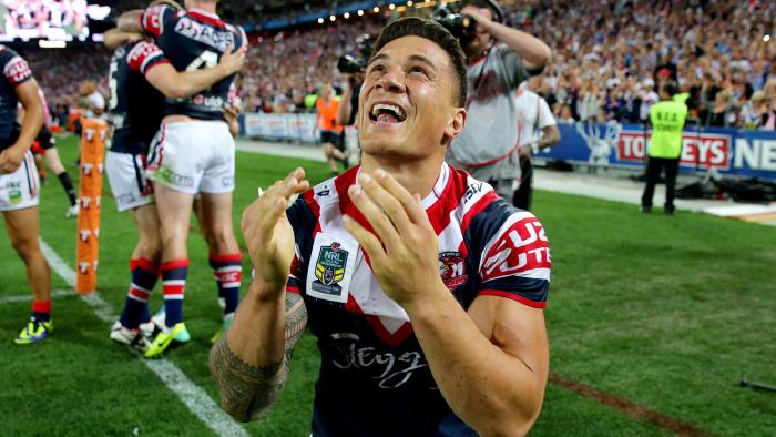 Star power - Sonny Bill Williams celebrates the Sydney Roosters 2013 NRL premiership - image credit foxsports.com