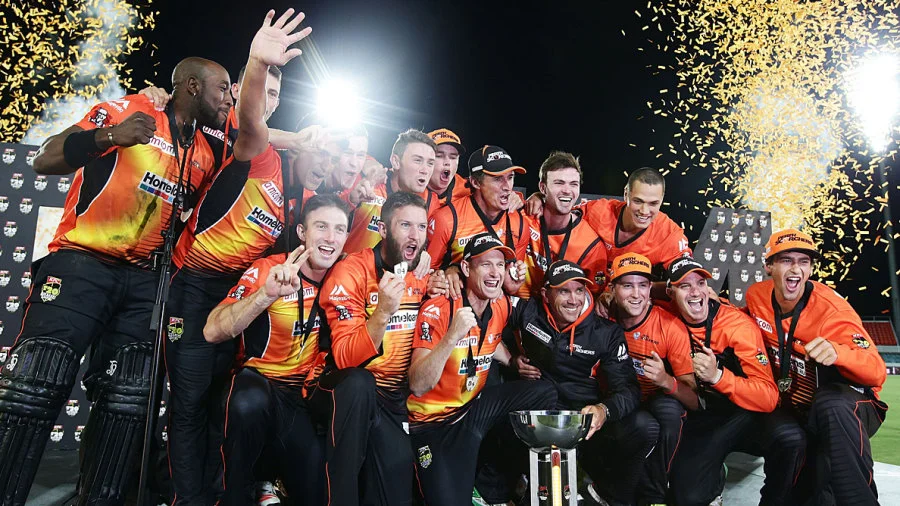 Perth Scorchers celebrate their 2015 BBL title victory. Image credit — Getty images