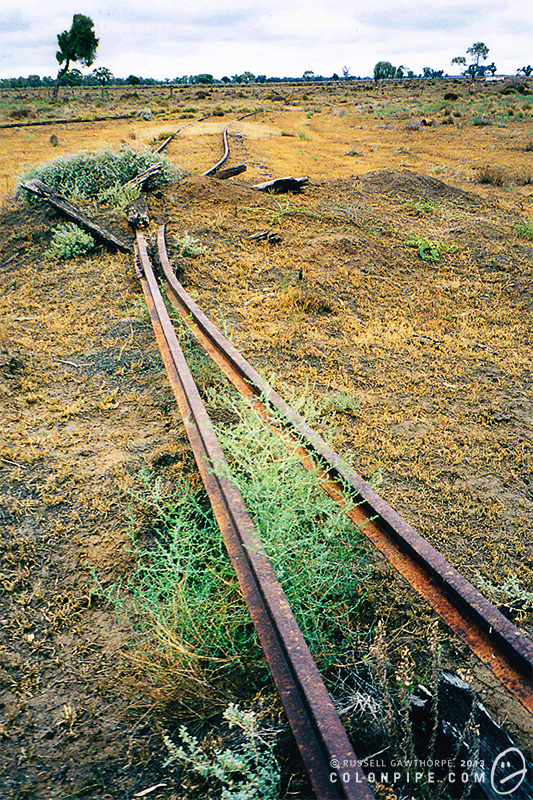 Some of the old lines have been plowed up, resulting in a tangled mess of steel. (2002.)