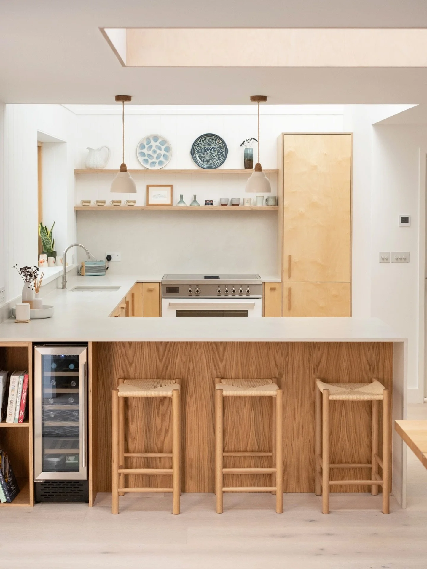 Just a stone&rsquo;s throw from the beach, we were given a brief from our customer to create a space that felt effortlessly coastal. 

Birch ply enhances the airy, seaside feel, while the mix of European oak and Dekton&rsquo;s Albarium worktops add w