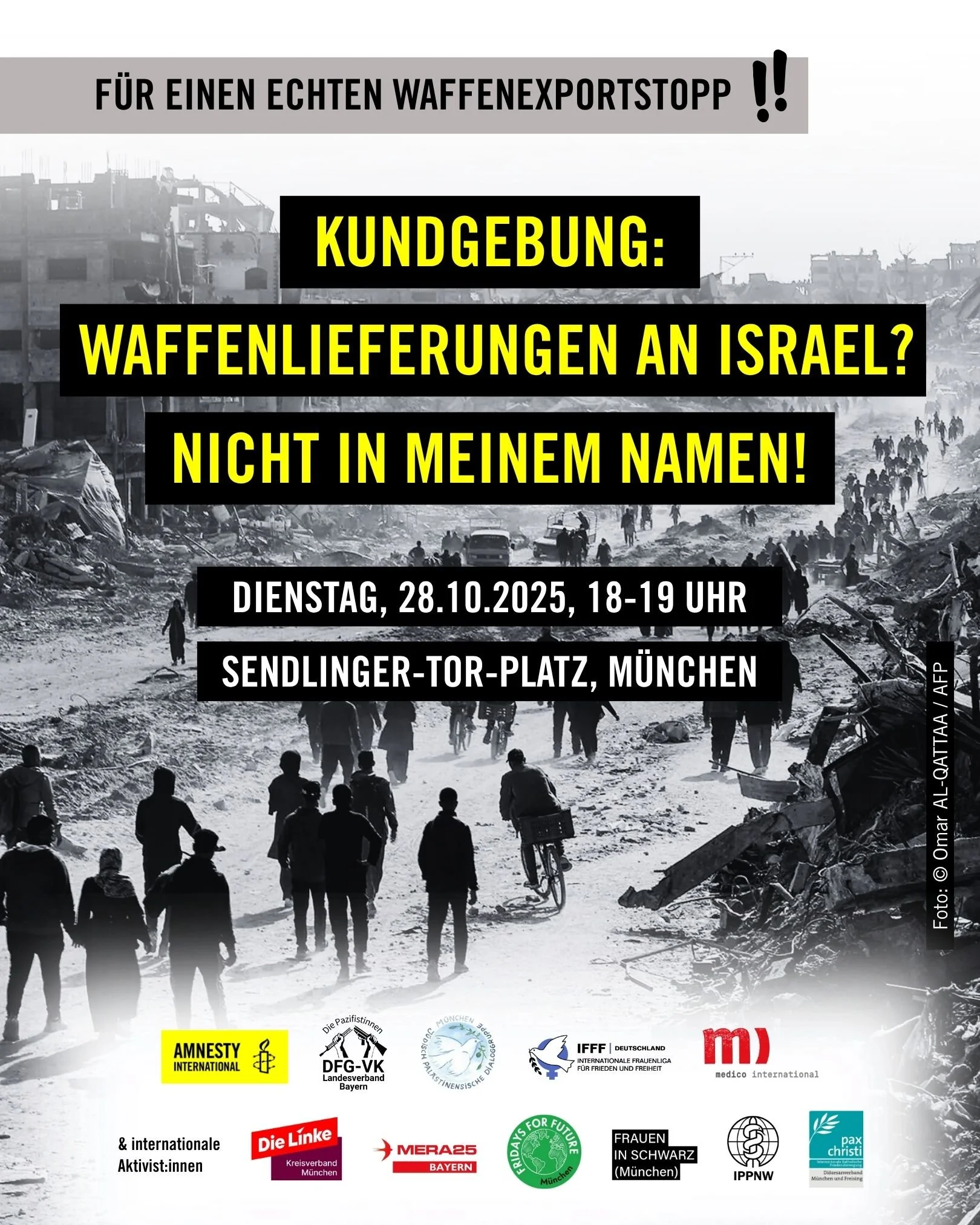 Einladung zur Kundgebung "Waffenlieferungen an Israel? Nicht in meinem Namen!", 28.10.2025