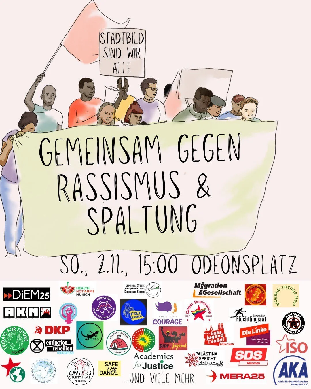 Aufruf zur Demo: "Gemeinsam gegen Rassismus und Spaltung", 02.11.25 am Odeonsplatz