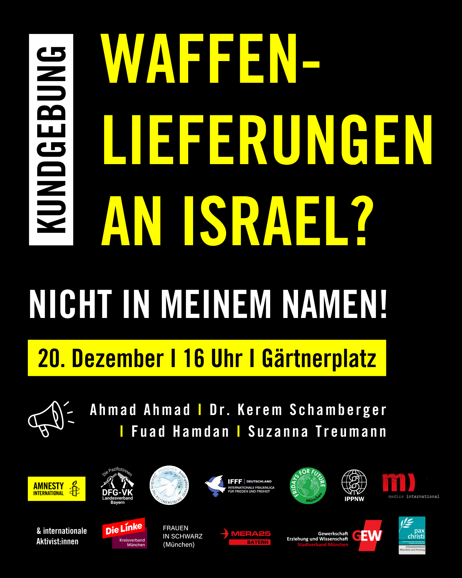 20.12.2025, Gärtnerplatz München: "Waffenlieferungen an Israel? Nicht in meinem Namen!"