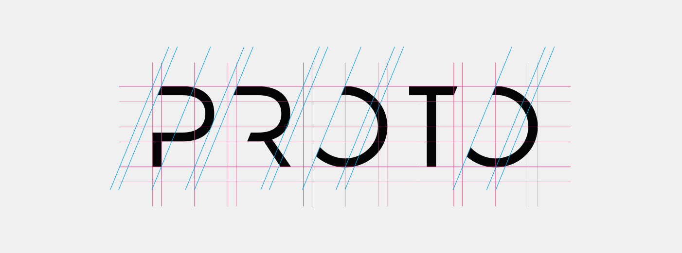 This suitably sci-fi aesthetic is achieved by slicing each letterform in Proto on a grid which is inspired by the illuminated building.