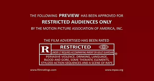 The color-coding makes the MPAA trailer ratings immediately identifiable.