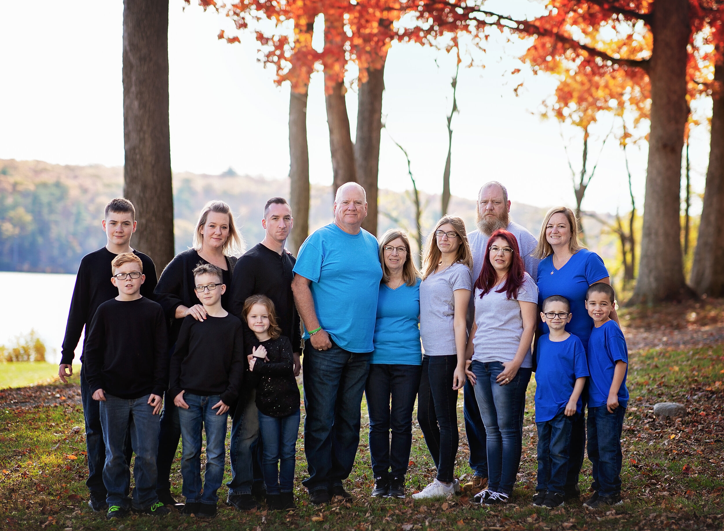  Extended family portrait with beautiful fall foliage in the backdrop in North Jersey 