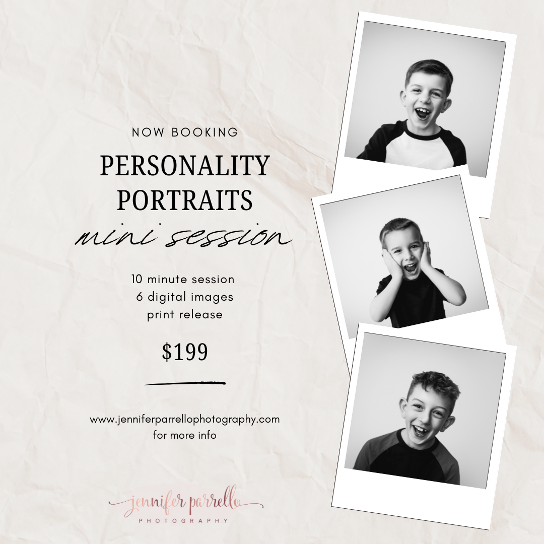 Poster announcing Personality Portrait mini sessions for children in New Jersey