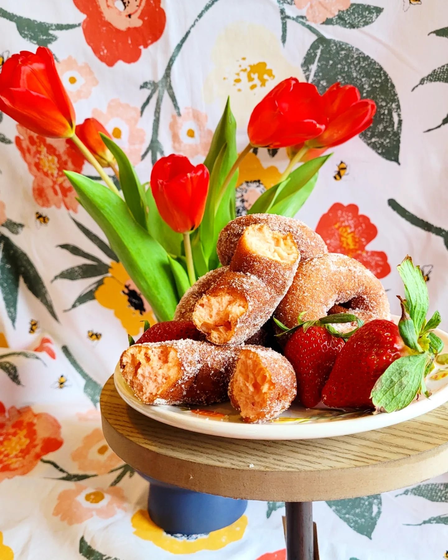 strawberry donuts with red tulips.jpg