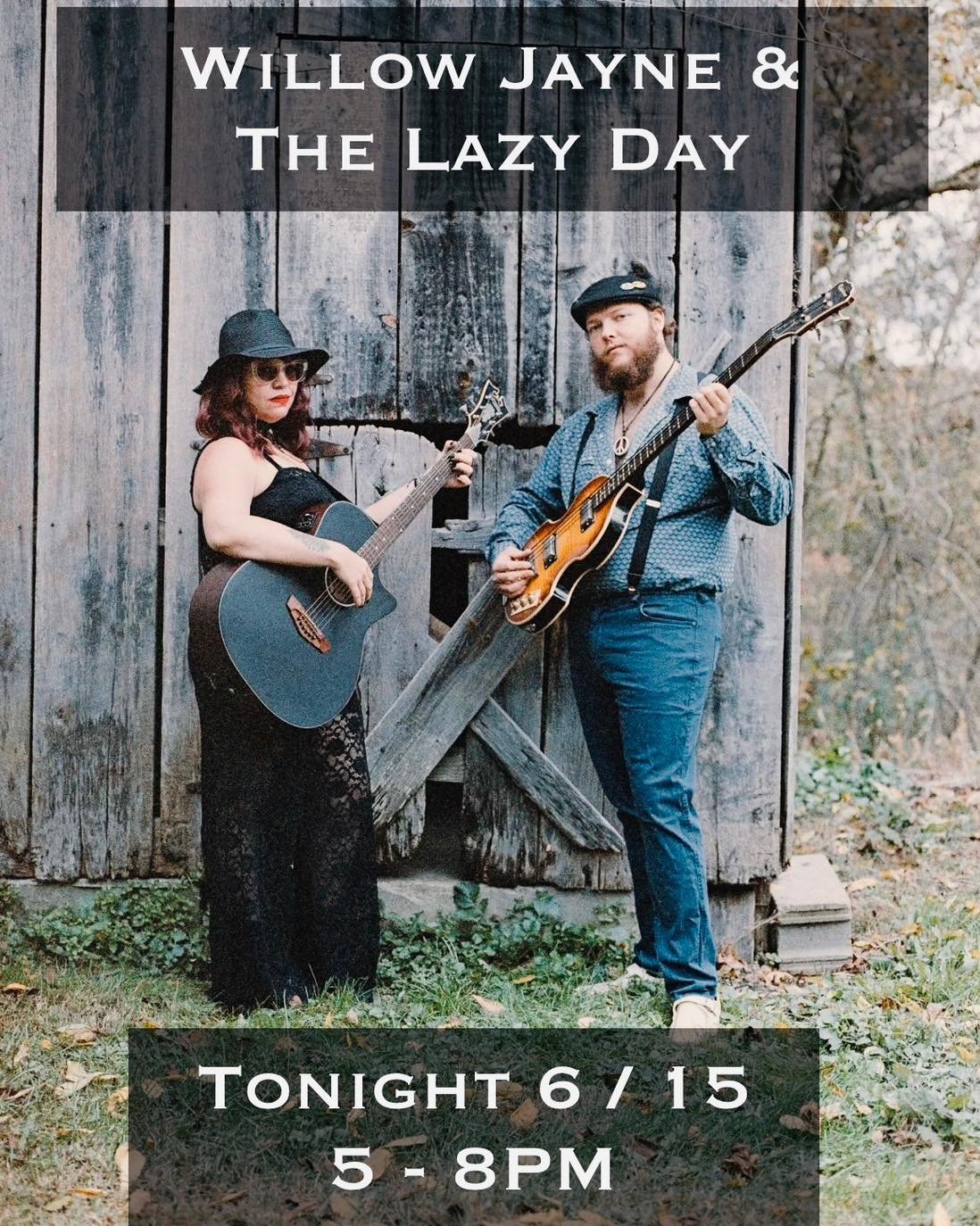 One of our favorites, Willow Jayne &amp; The Lazy Day, takes the stage tonight! We&rsquo;ll also be serving $8 Old Fashioneds and lavender lemonades all day long. Backcountry BBQ will be starting service at noon. See ya soon!