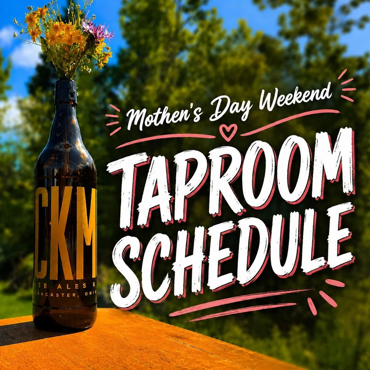 MAY 7 &mdash; MAY 10

We have a fun Mother&rsquo;s Day weekend planned! 

THURSDAY: 4PM &mdash; 9PM
🎶 Songwriter Night: come play originals, or just come listen (6PM &mdash; 8PM).

FRIDAY: 2PM &mdash; 9PM

SATURDAY: 12PM &mdash; 9PM 
💐 Make a bouqu