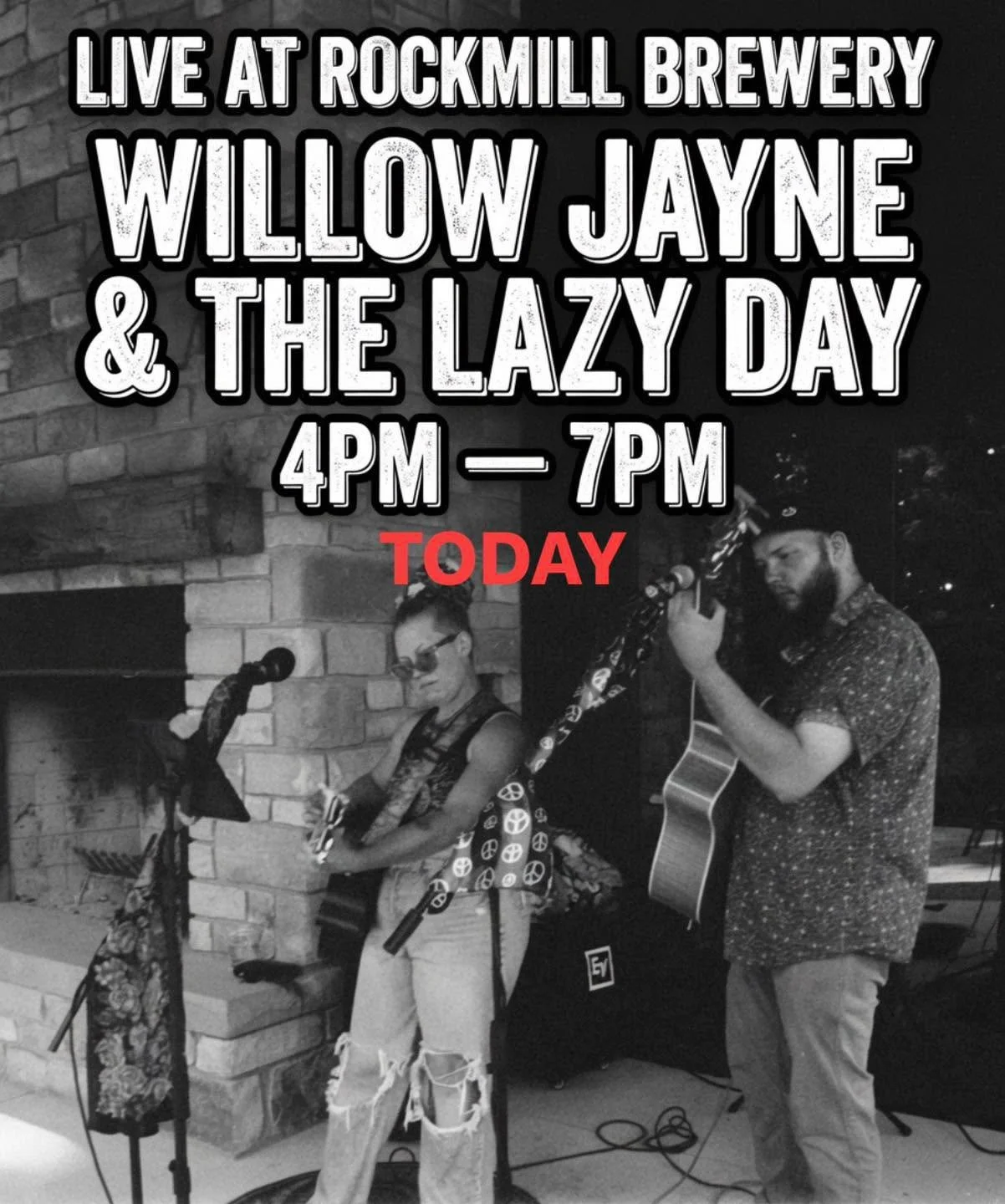 TODAY AT ROCKMILL BREWERY:
Saturday, July 25
4PM &mdash; 7PM

Willow Jayne &amp; the Lazy Day play live at the taproom. Don&rsquo;t miss this talented couple play original rock and roll. 🎸