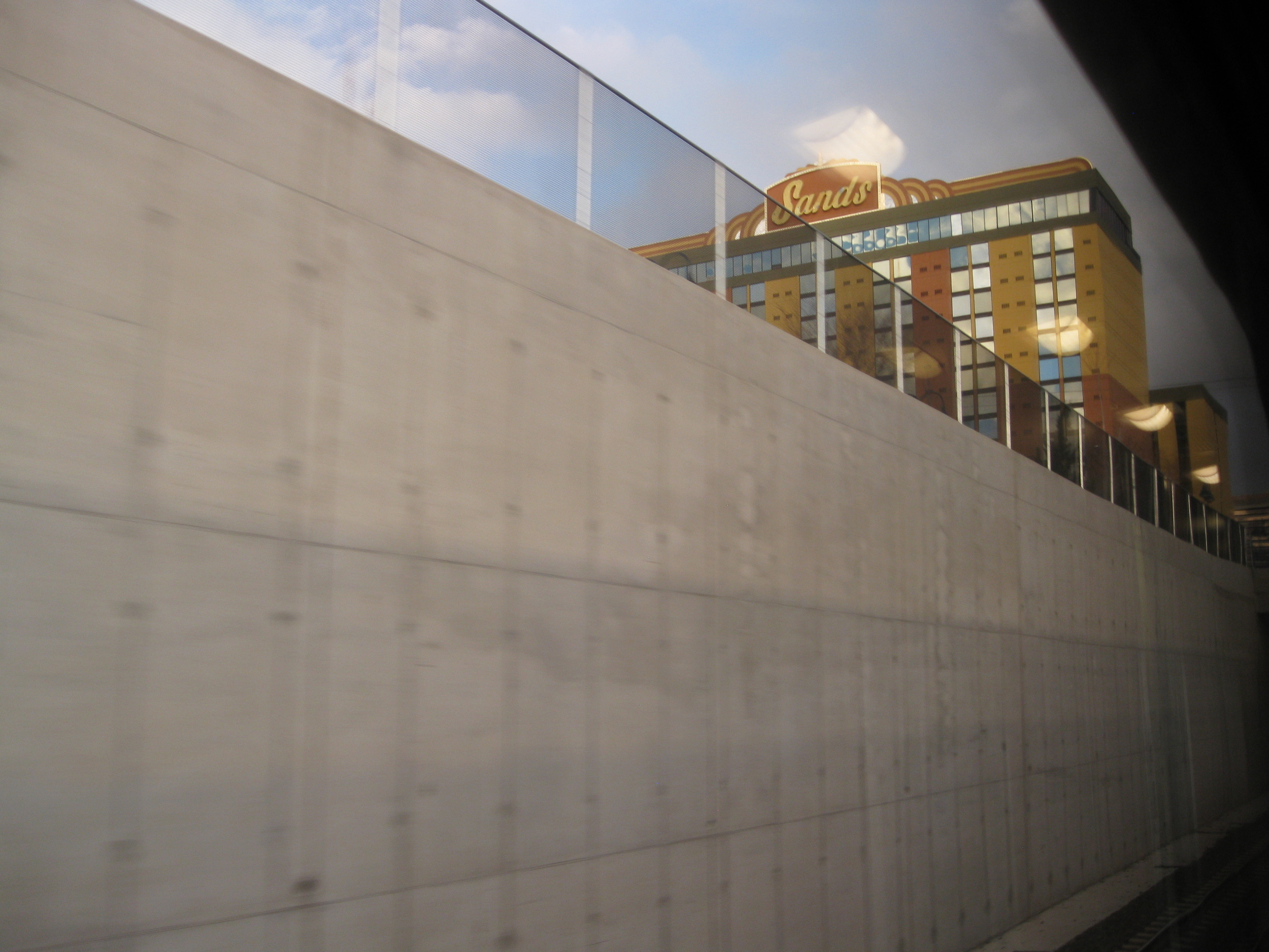 Reno’s train line leaves little for the rail passenger to see. That’s the Sands Hotel above. Photo by Steve Newvine.