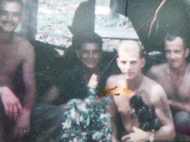 Bill Newvine (far right) celebrates Christmas 1966 in Vietnam. From the Newvine Family Collection.
