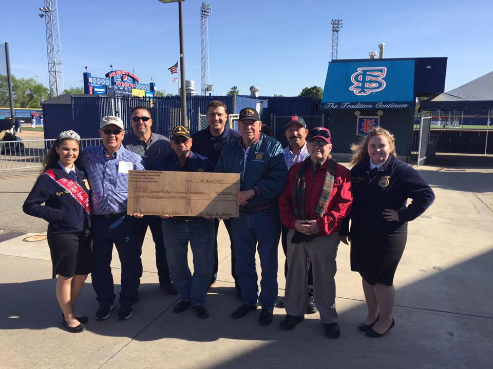 Los Banos FFA leaders and other current and former citizens from the City prior to the start of the April 14 Fresno State/Air Force Baseball Game. Photo provided by Los Banos FFA