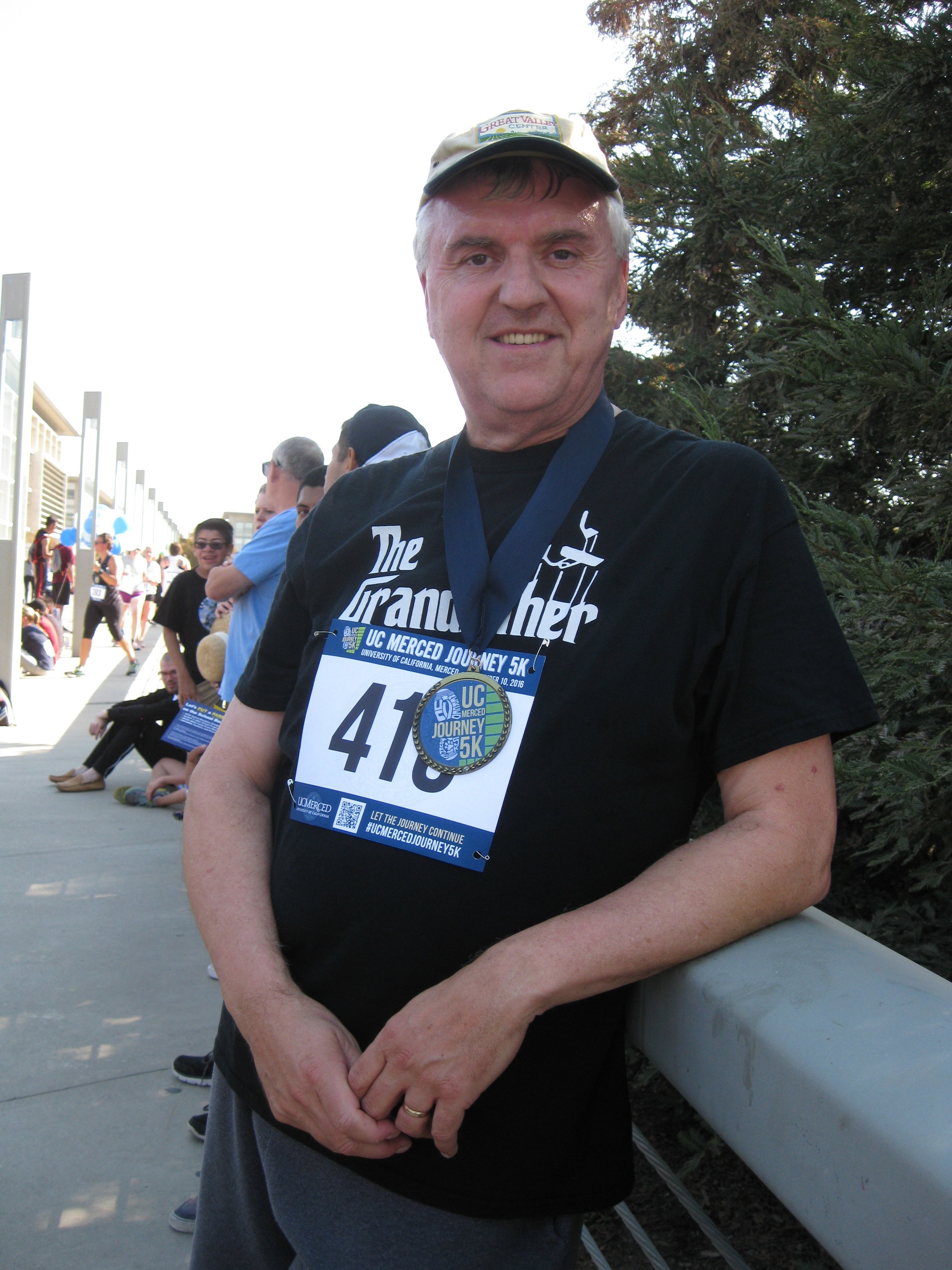 Enjoying the accomplishment of a 5-K run at UC Merced. Picture from the Newvine Personal Collection