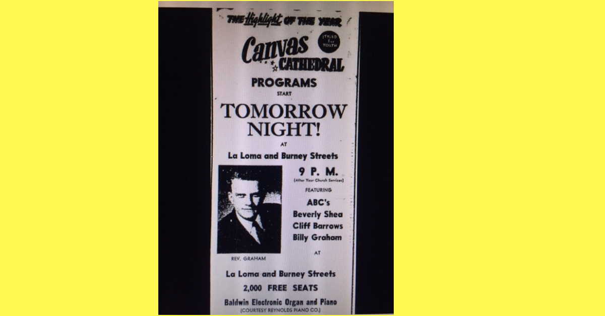 Photo-ad – This is what one of the advertisements for the Billy Graham Modesto Crusade looked like in the Modesto Bee. Photo from the Modesto Bee.