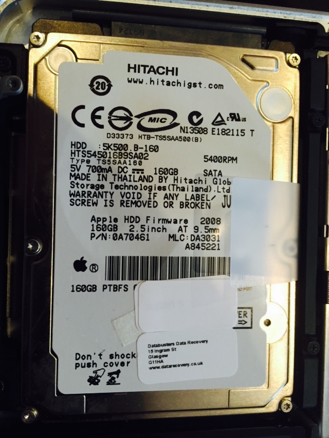 In this case the drive is a hitachi HTS545016B9SA02 160GB