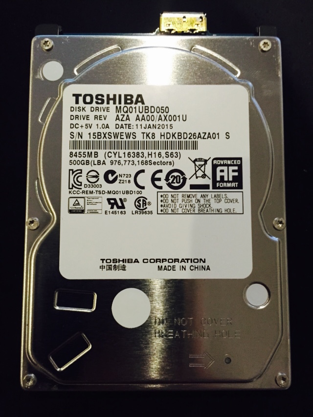 Internal drive is actually a Toshiba MQ01UBD050 with USB3 onboard , we need to convert to SATA
