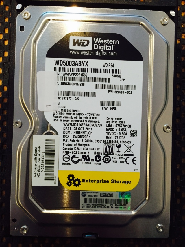 One of the WD5003ABYX that were to be taken out the proliant microserver, imaged and rebuilt