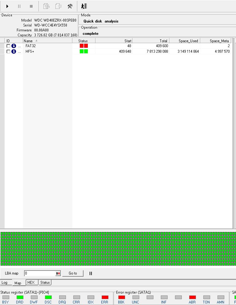 No encryption on this one so after a quick search for the file system we can see the HFS+ Mac formatted partition. All we need to do is isolate the data that the customer needs and check that all heads read. Looking good so far 