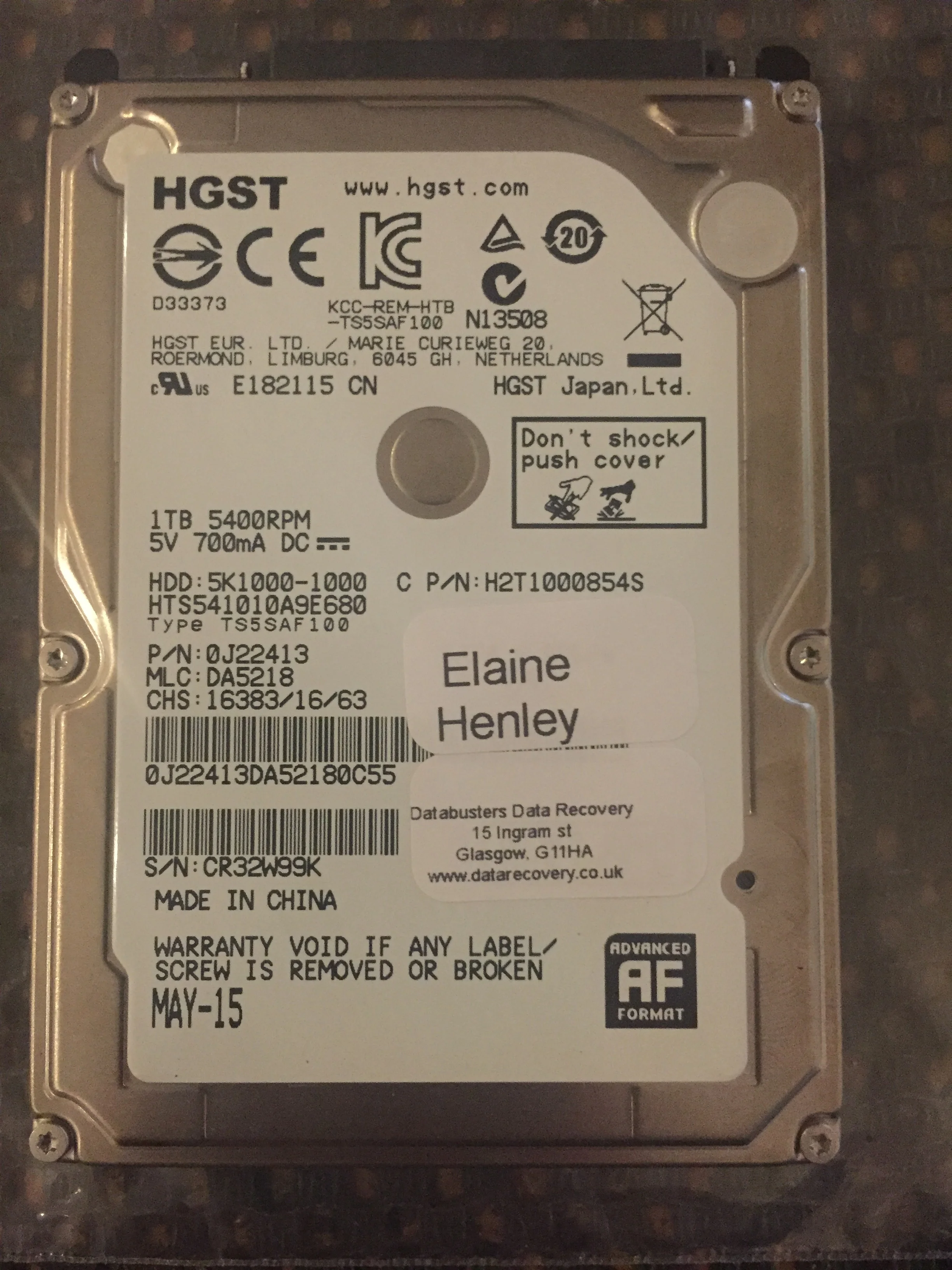 HGST Hitachi HTS541010A9E680 1TB From a G-Drive case, this is the drive without the fancy case.