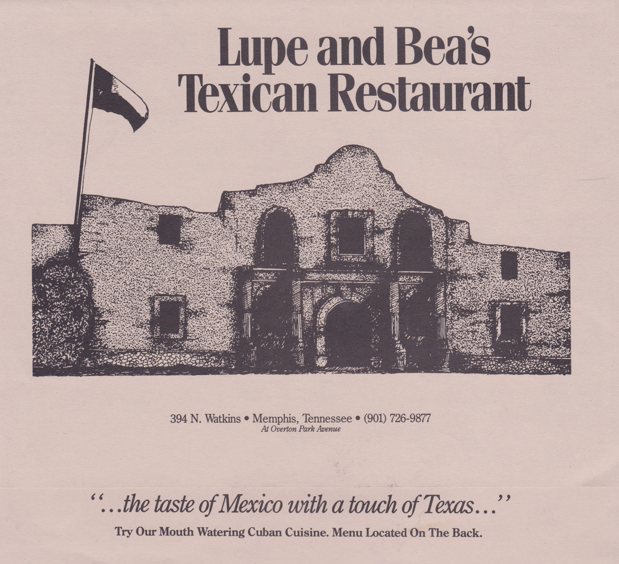 A menu from Lupe and Bea's Texican Restaurant. (Photo Courtesy: Angelique Sloan) 