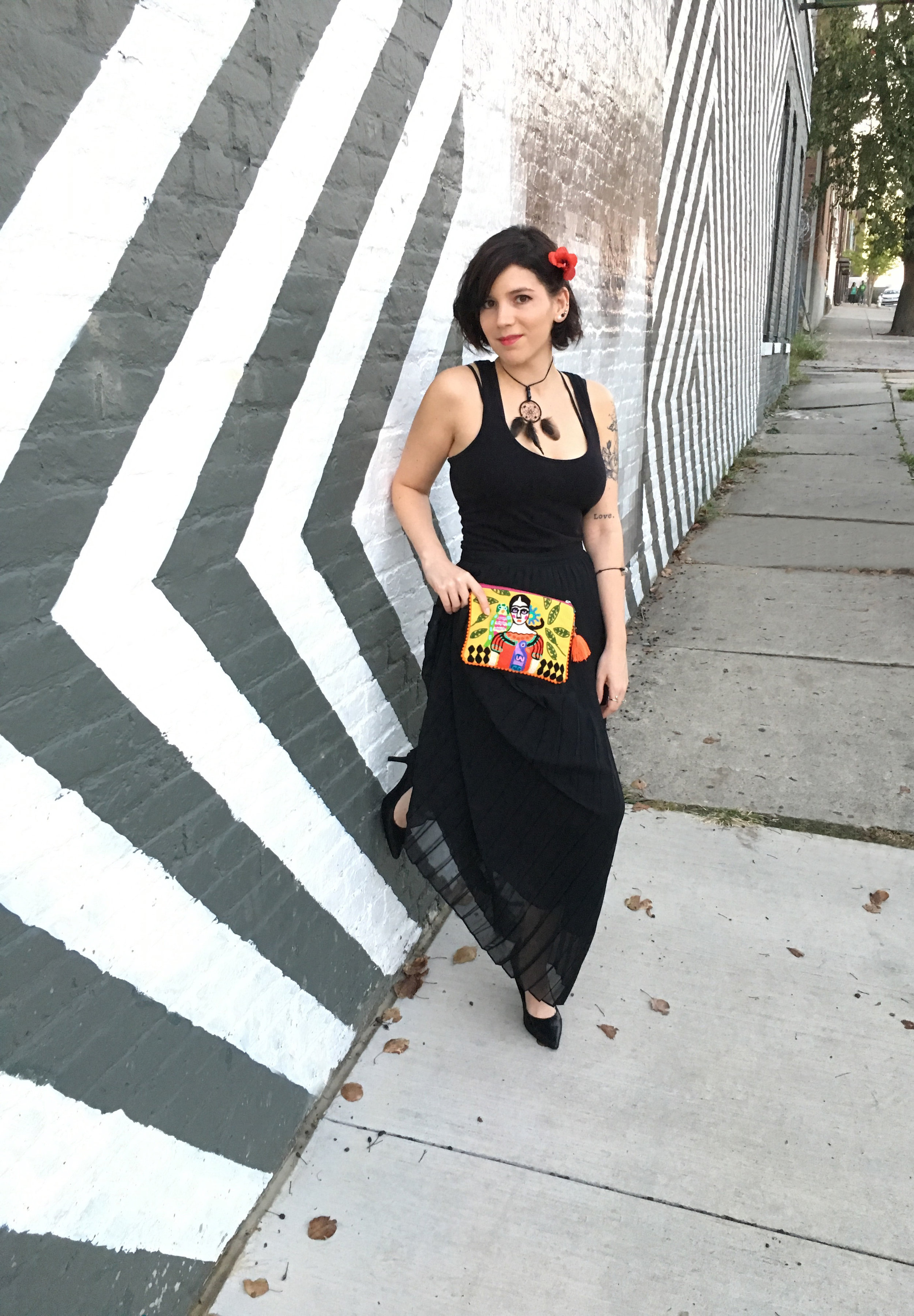 Angelique models the Nuestra Musa (Frida Kahlo) clutch from ShopMucho. (Photo Courtesy: Angelique Sloan) 