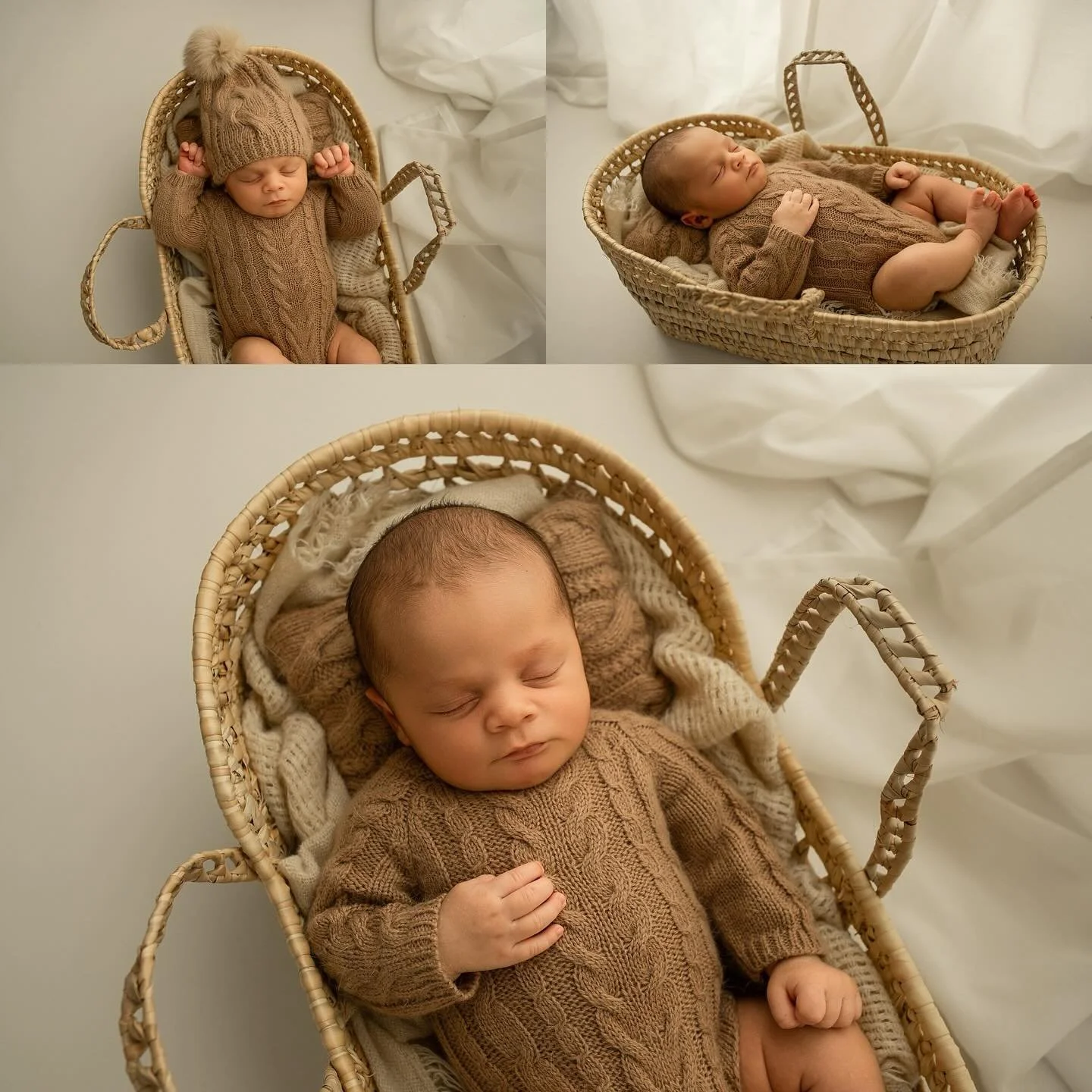 Oliver so kindly modeled my new moses basket and the cutest sweater onesie in existence (even my hubs thought it was adorable and that&rsquo;s saying a lot) 🤣 #kellymartinphotography #indianapolisnewbornphotographer #zionsvillenewbornphotographer #z