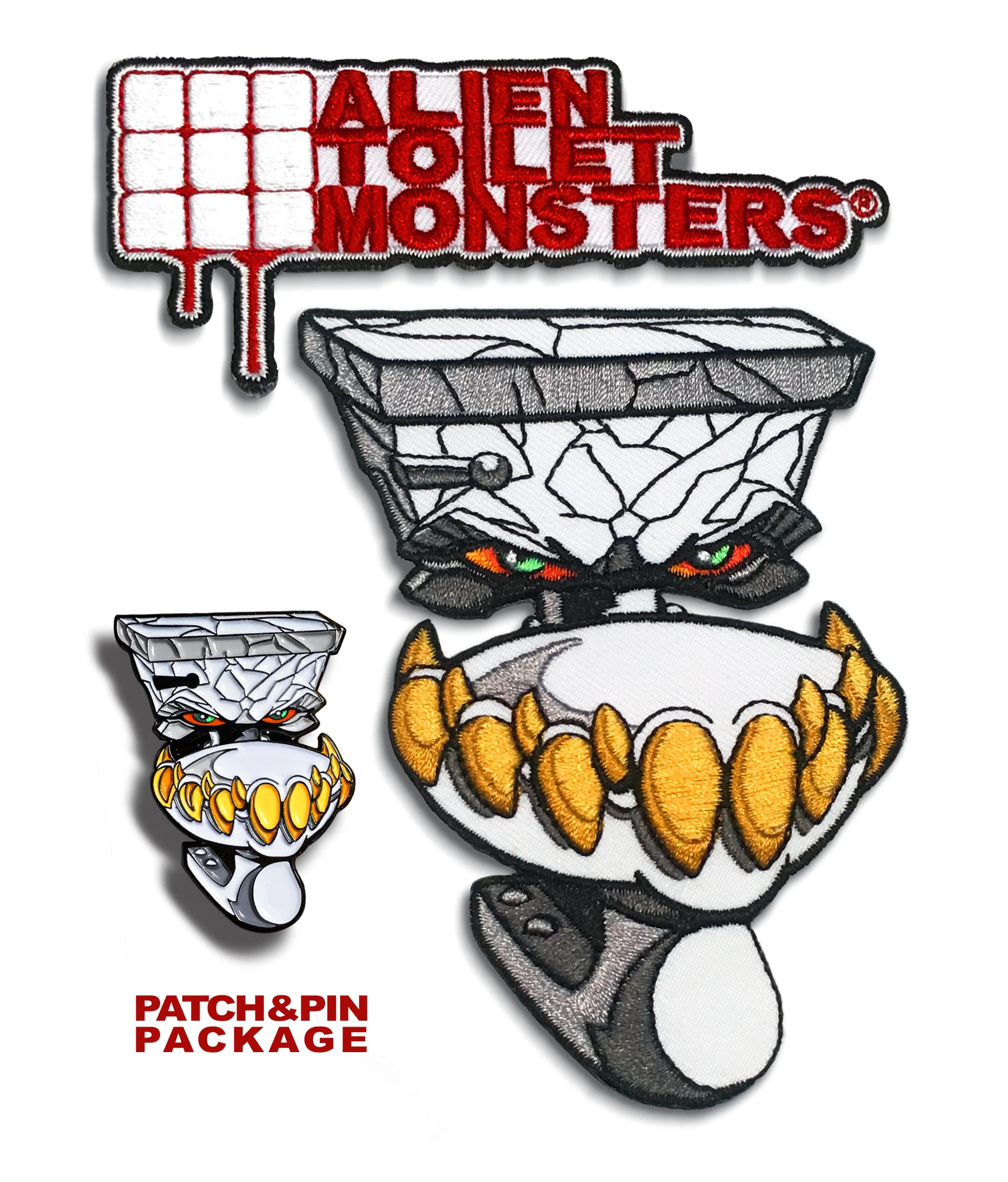 Alien Toilet Monsters® Patch & Pin Set