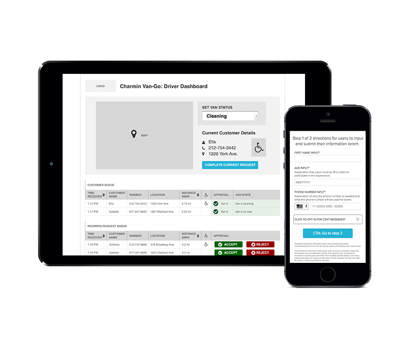 Wireframes - Driver Dashboard &amp; Mobile Step 1