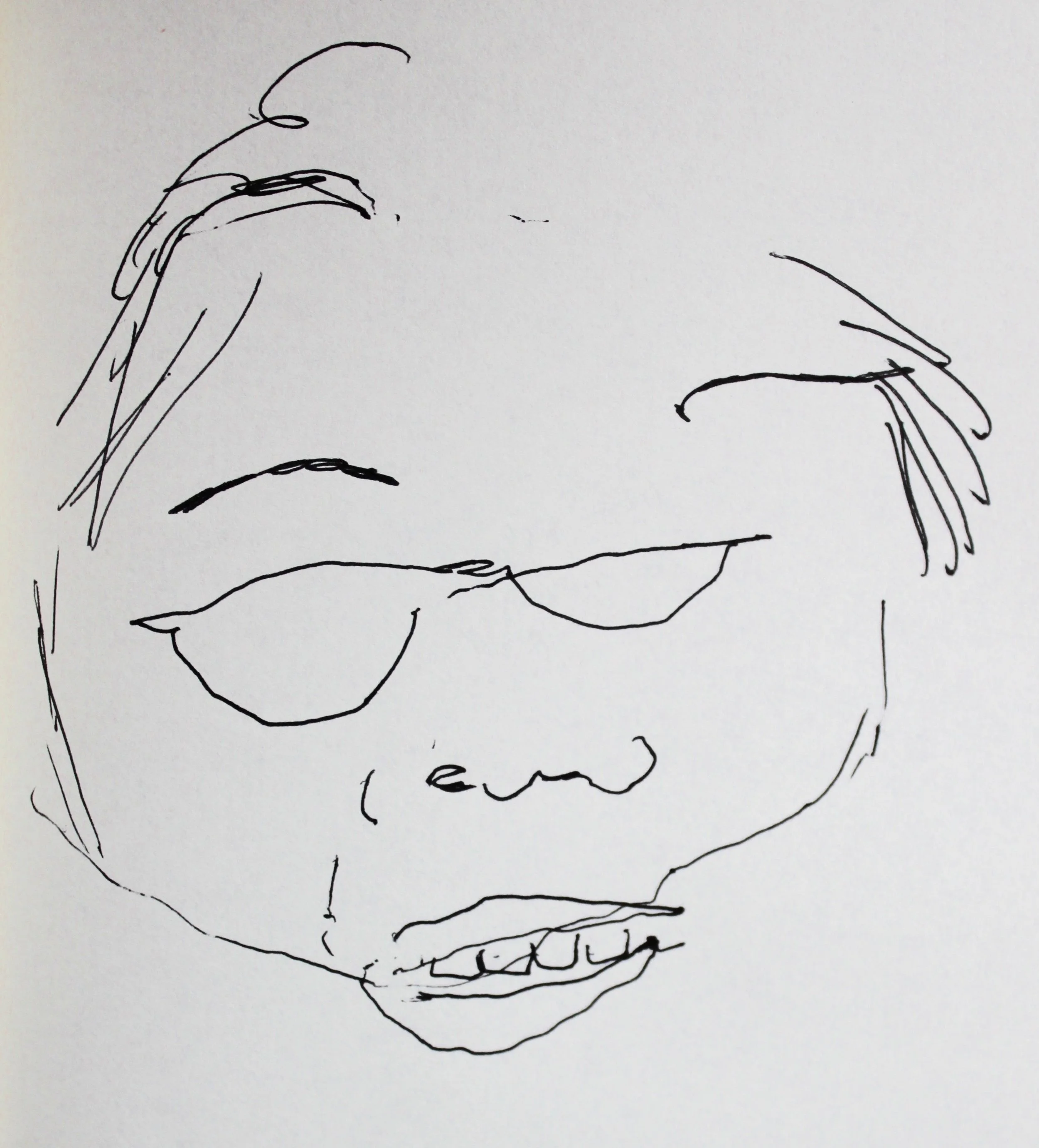 A blind contour drawing of Mari Kimura (made without looking at the page) by Elisabeth Blair, 12/2015.