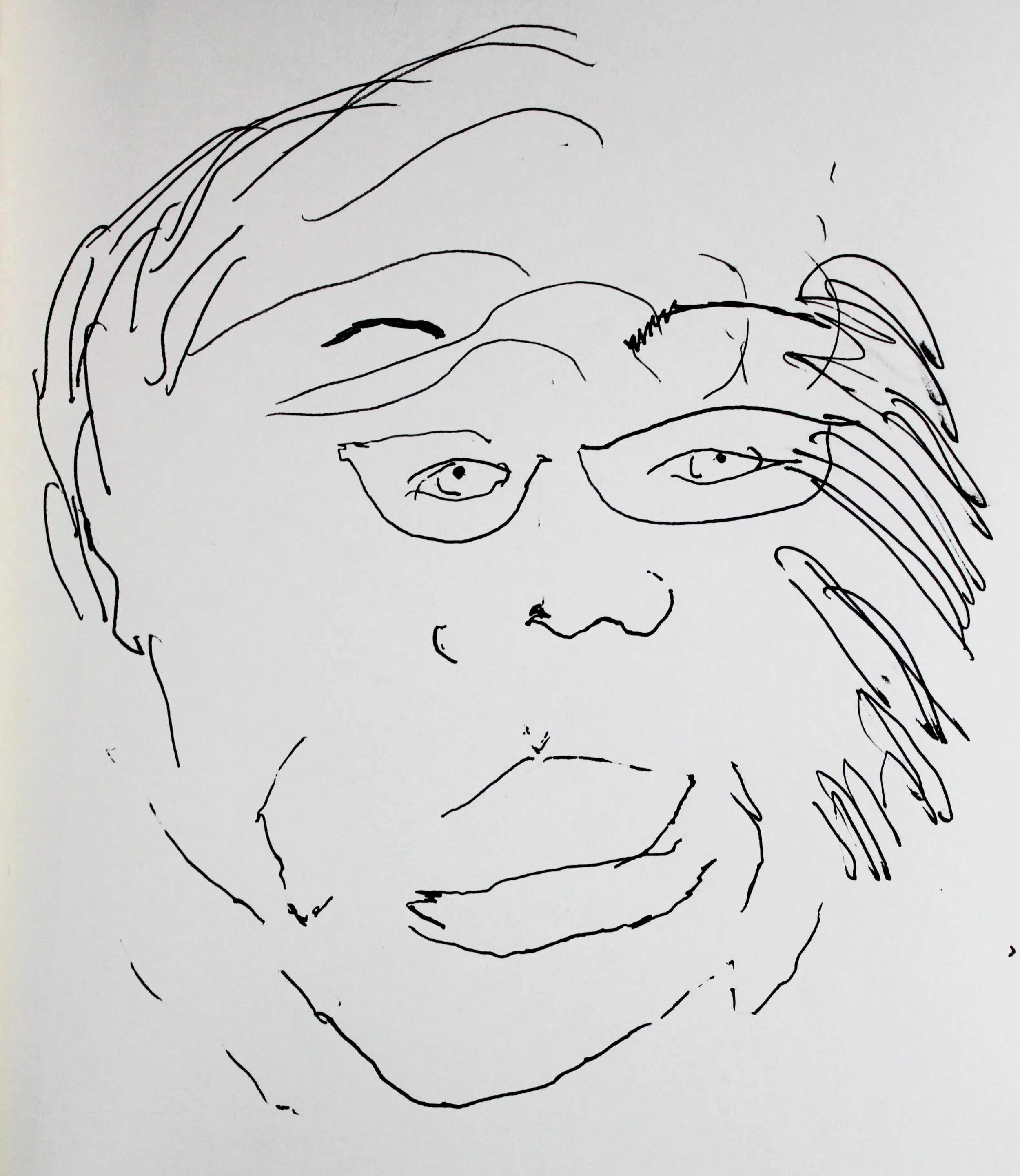 A blind contour drawing of Mari Kimura (made without looking at the page) by Elisabeth Blair, 12/2015.
