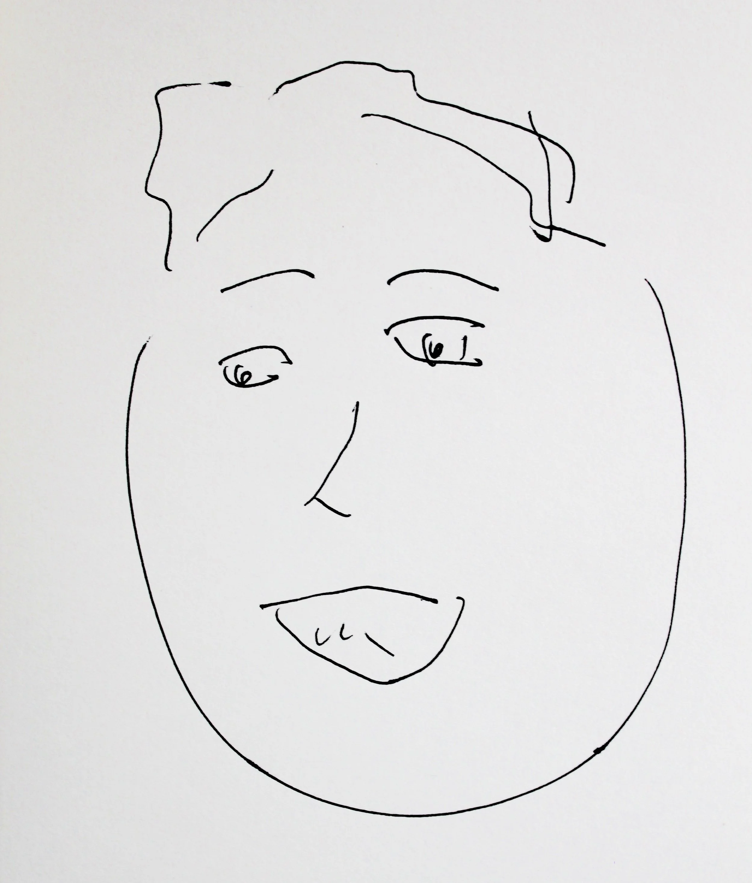 A blind contour drawing of Elisabeth Blair (made without looking at the page) by Mari Kimura, 12/2015.