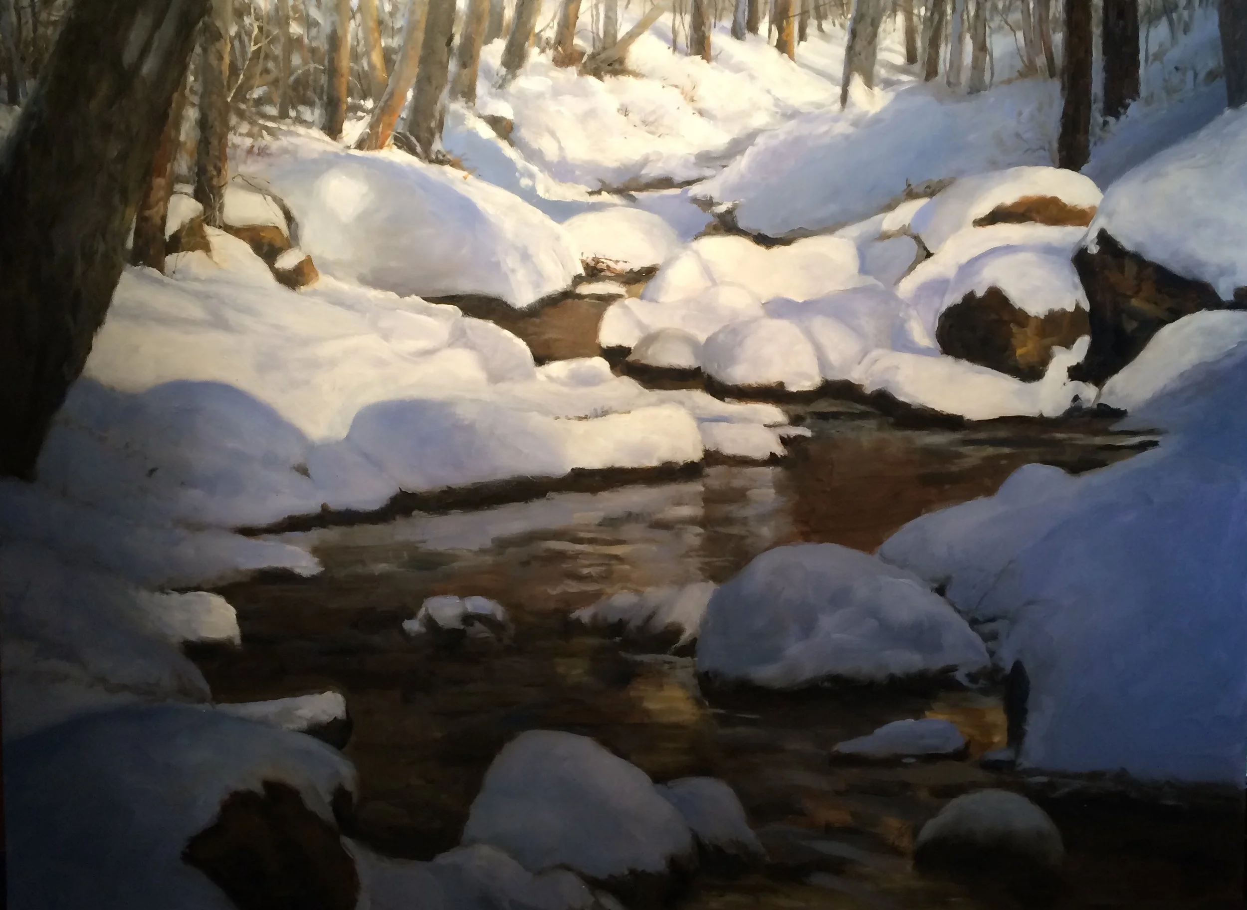 Painting a winter scene was on my mind and in the last two weeks I completed this 36"x48" oil on Diabond.