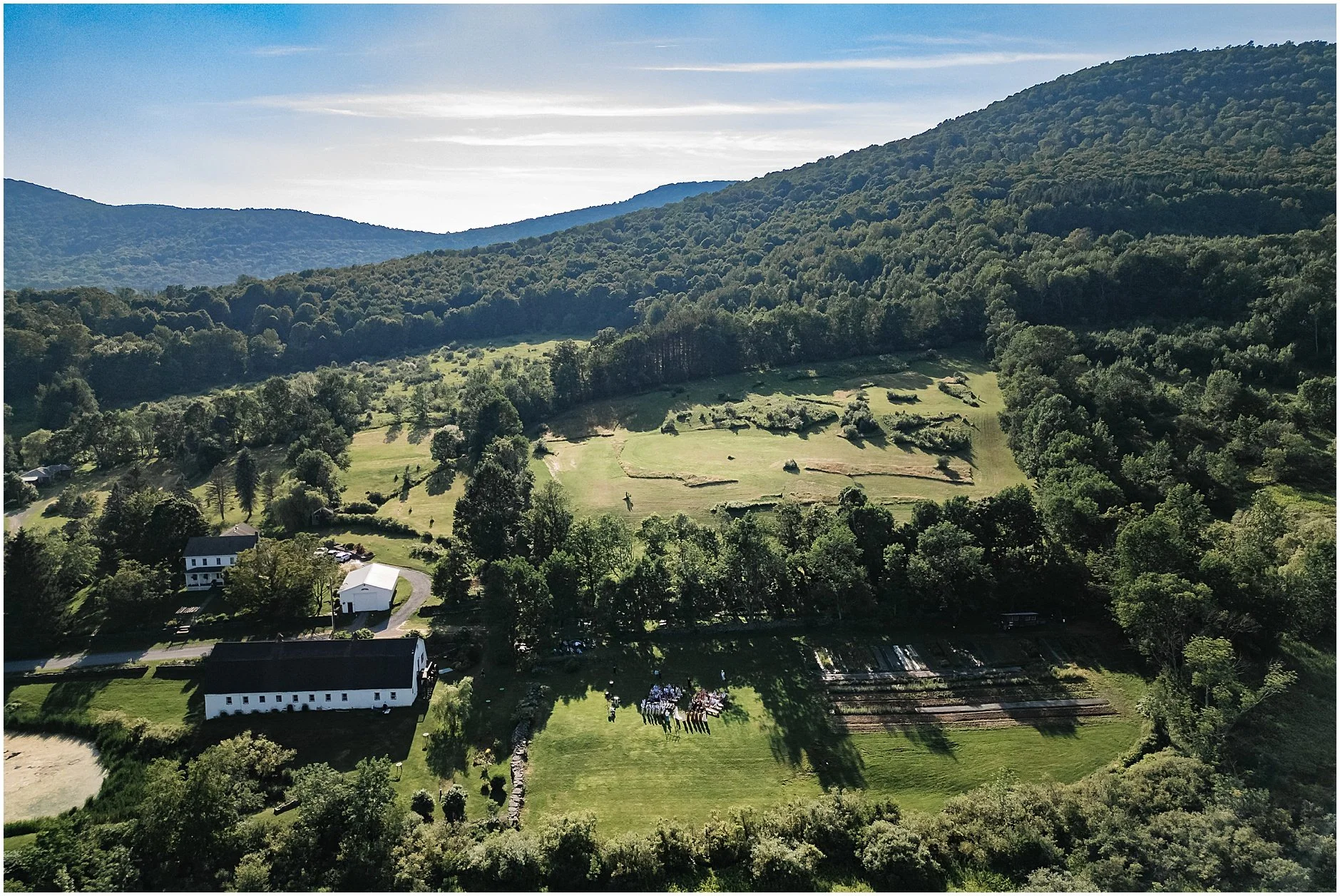 Aeriel shot of The Inn at West Settlement a wedding venue nestled in the Catskill Mountains, New York