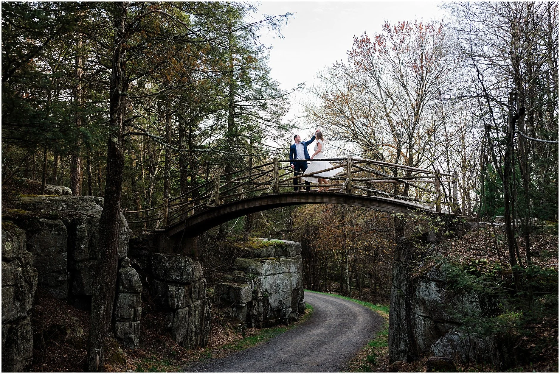 Candid engagement session moments at scenic Upstate New York overlook