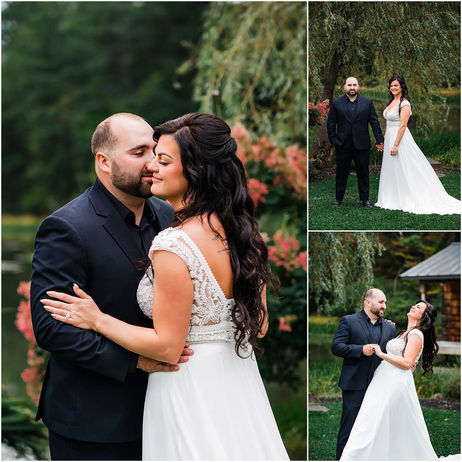 Joyful portraits of newlyweds by the water in Cooperstown New York