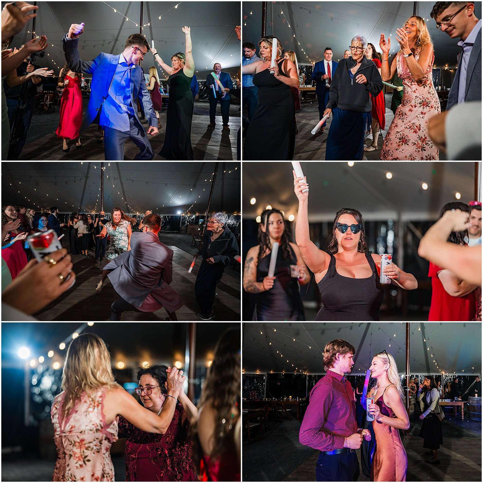 Wedding guests dancing the night away during tented reception in Cooperstown New York