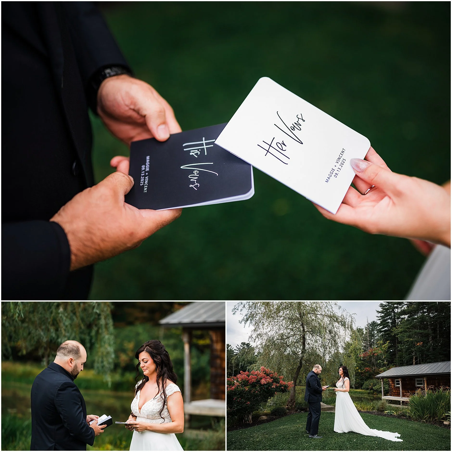 Bride and groom exchanging private vows by the water in Cooperstown new York