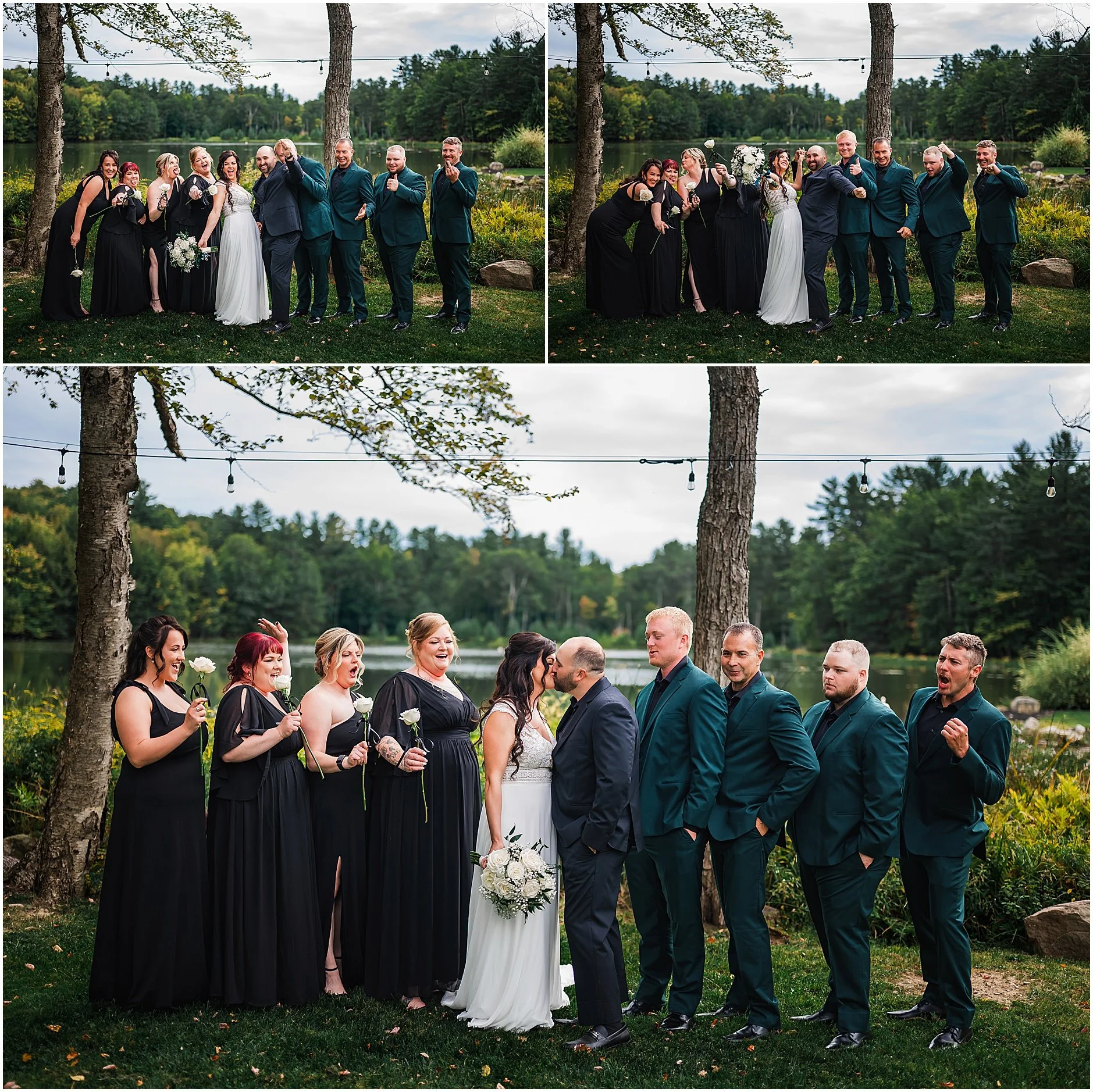 Fun lakeside wedding party portraits