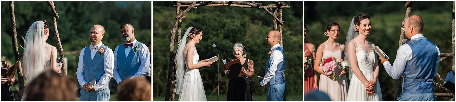 Bride and groom sharing vows during their ceremony at The Inn at West Settlement