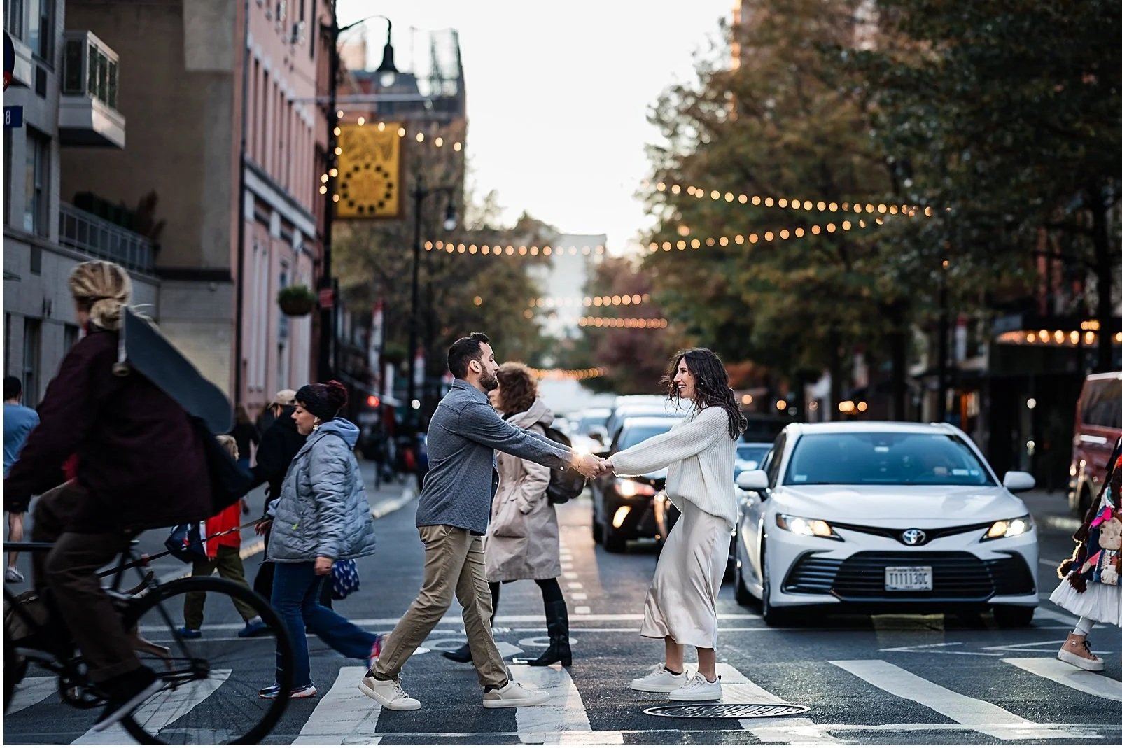 Romantic candid moment in Soho for New York City engagement session
