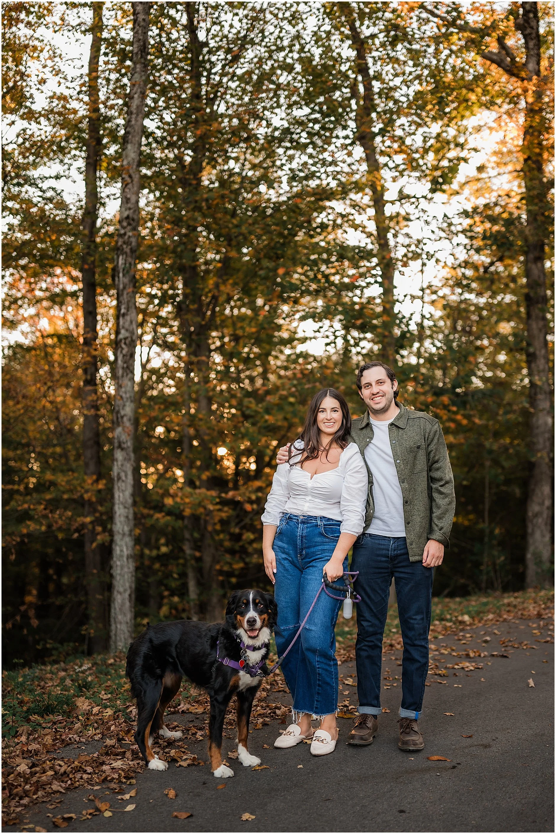 Couple with their dog during Cooperstown NY engagement session