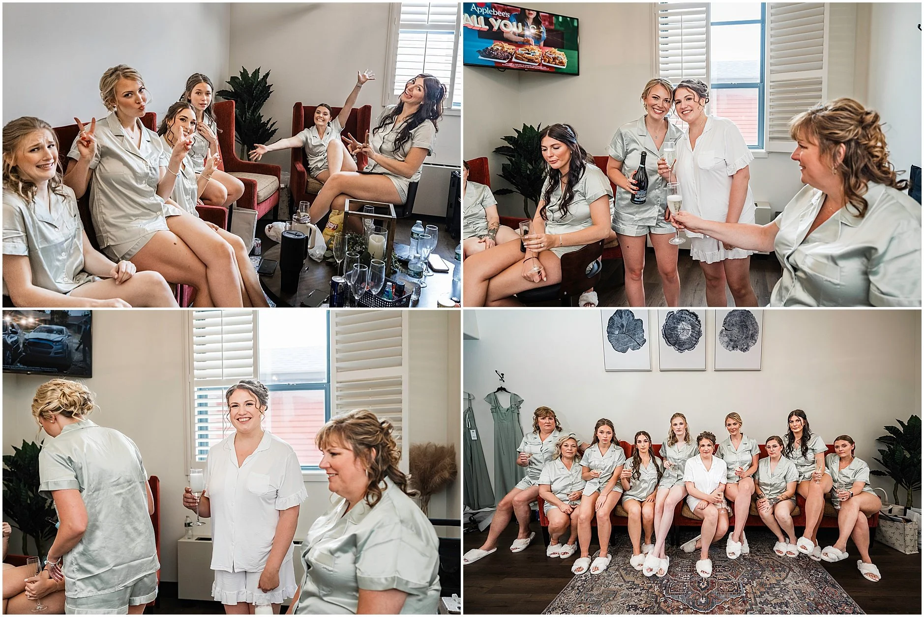 Candid images of bridesmaids getting ready before the spring wedding in the Catskills.