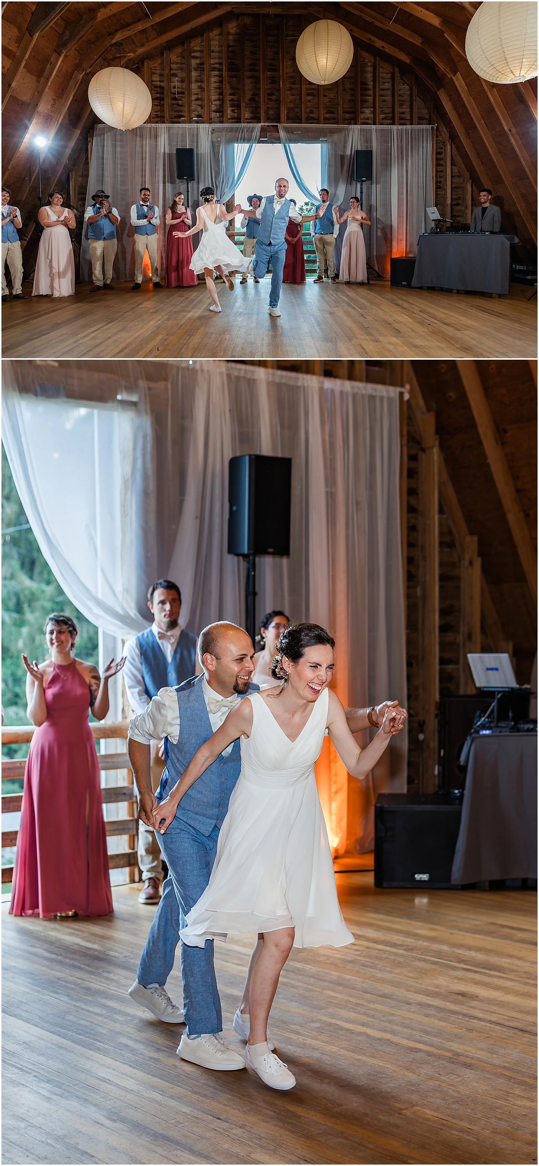 Newlyweds swing dancing during their reception at The Inn at West Settlement in the Catskills NY