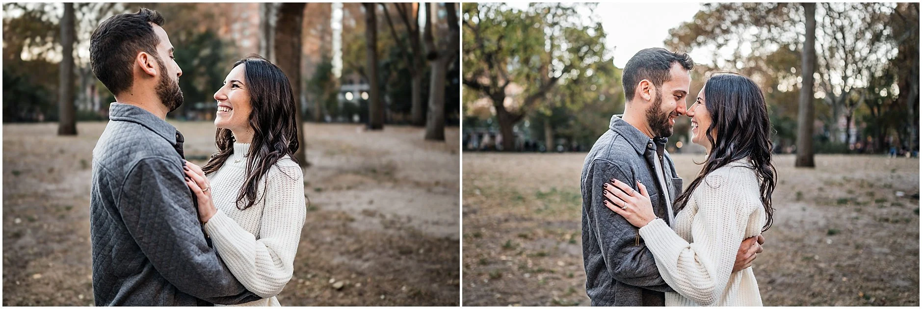 Intimate candid moment during New York City engagement photos